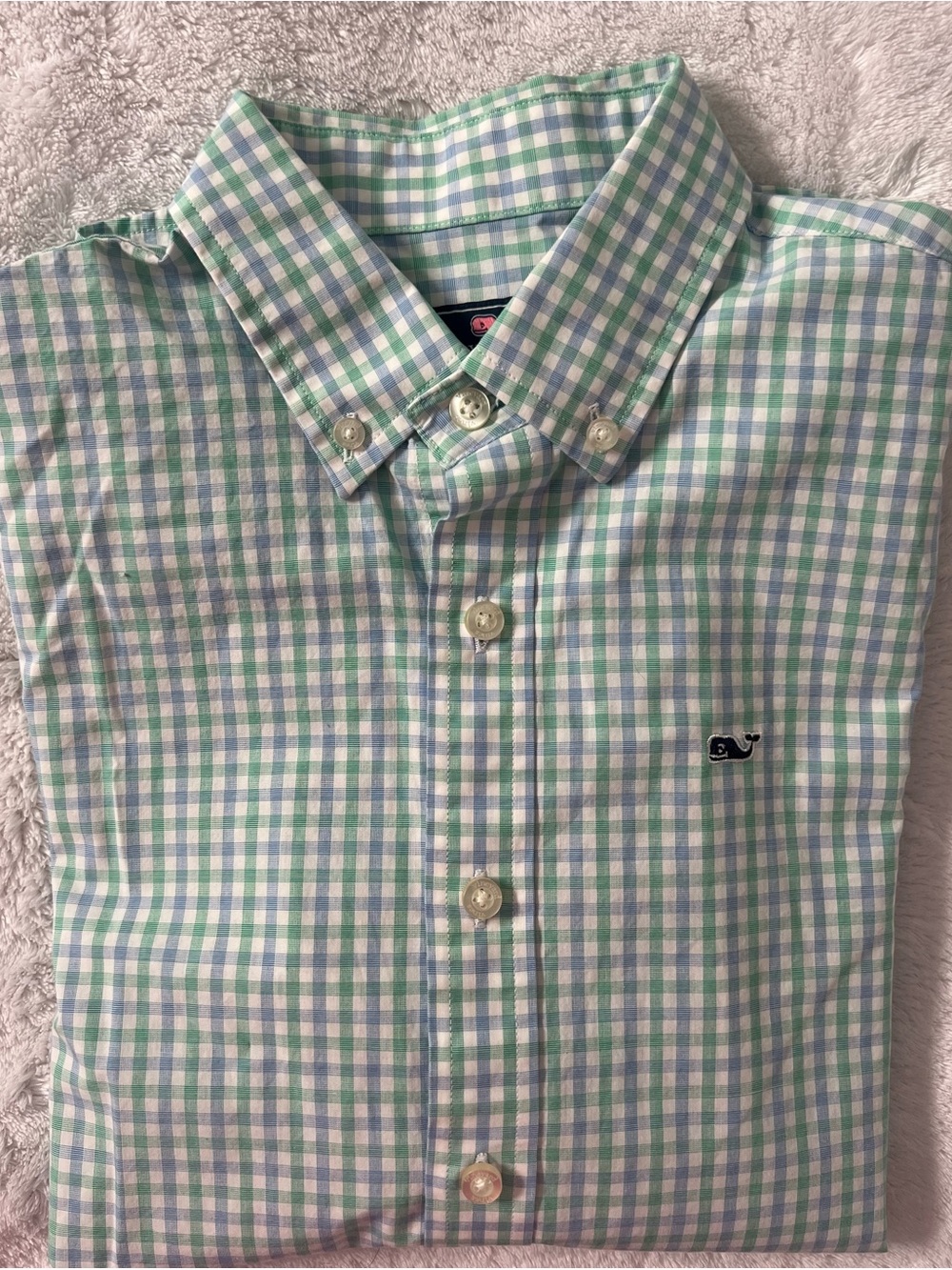 Vineyard Vines Boys M(12-14) Green & Blue Gingham Button-Down Shirt VGUC